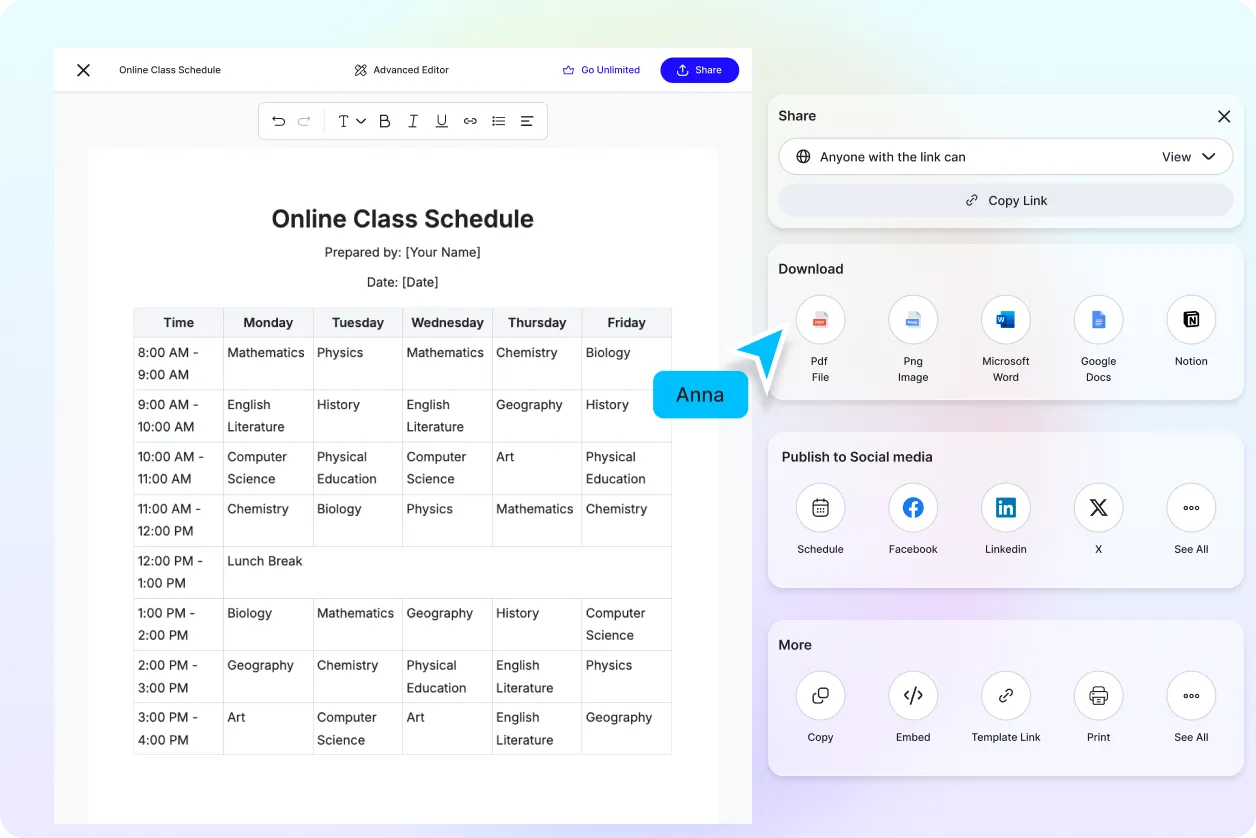 Free AI Class Schedule Generator, Smart Class Timetable Planner Online